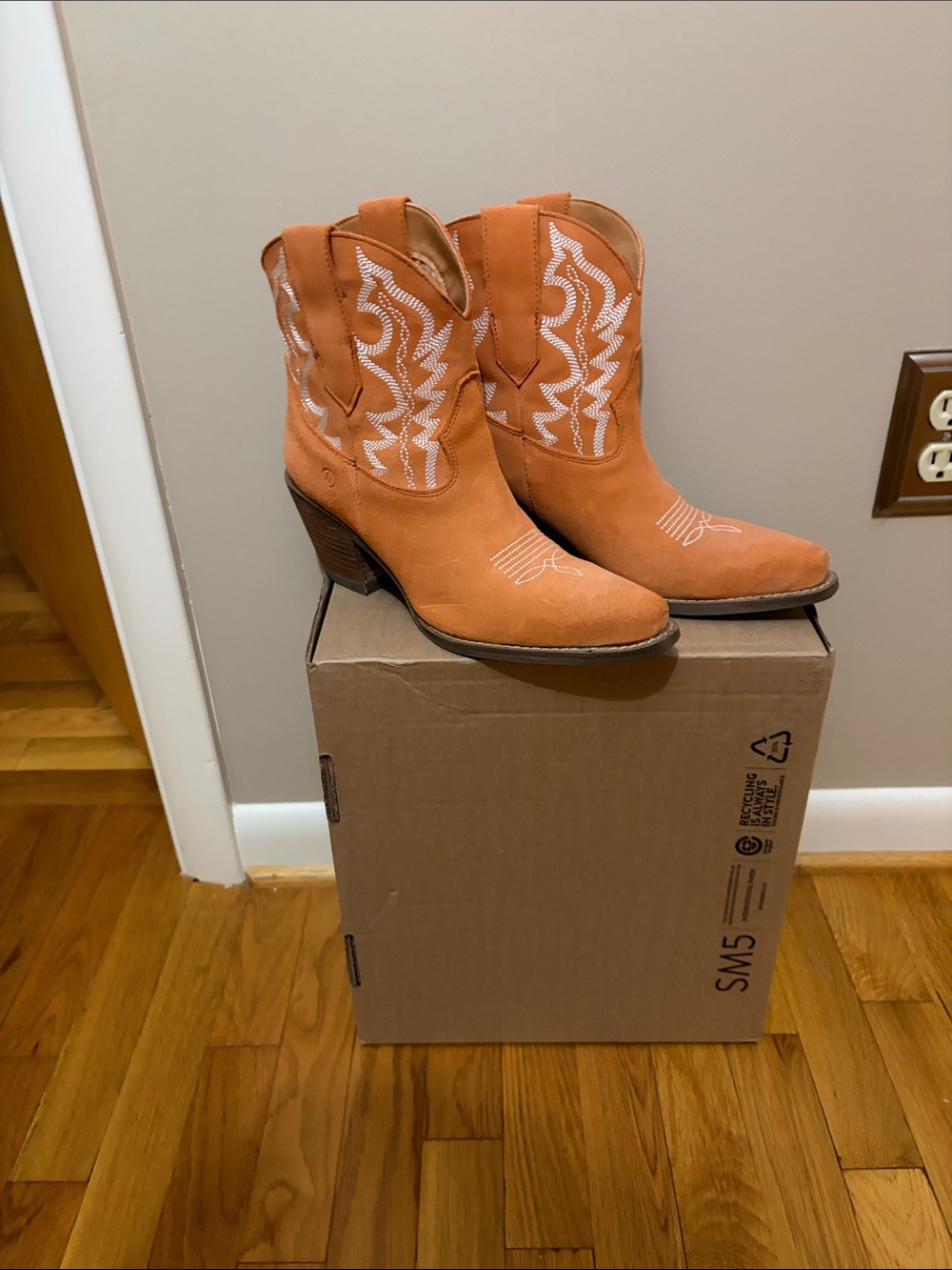 Dingo Orange Suede Embroidered Western Ankle Boots
